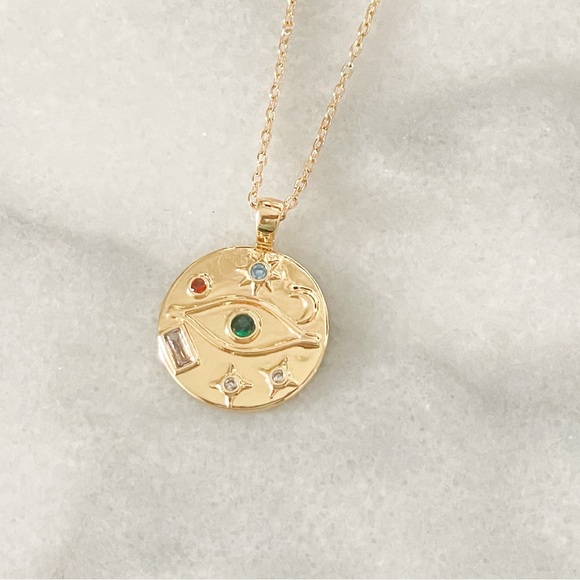 Multicolor Celestial crystal pave Gold Evil Eye necklace π§Ώ - Picture 6 of 6